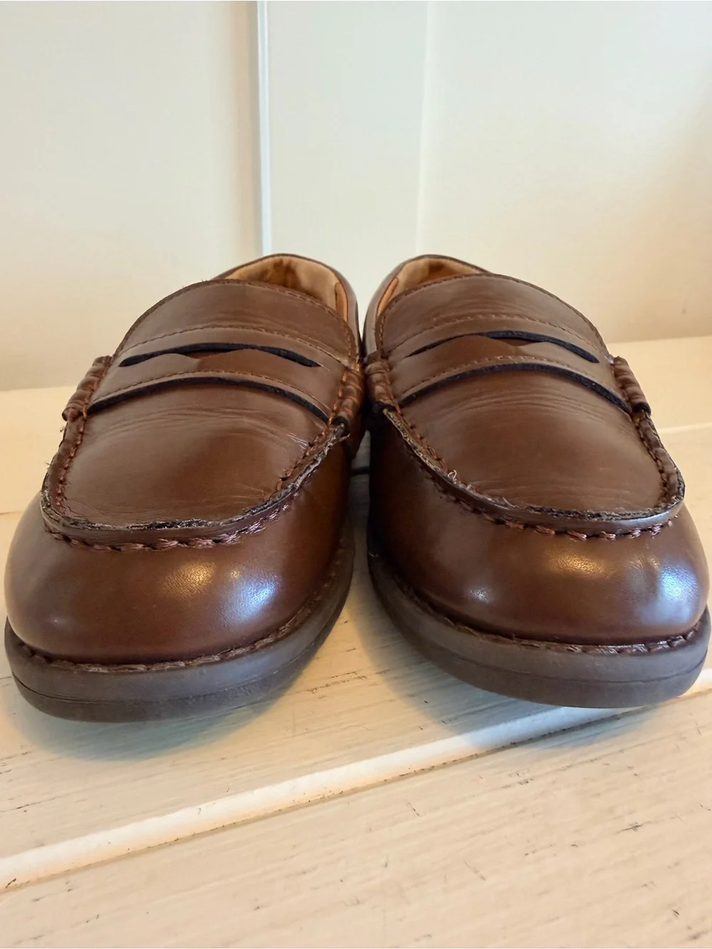 J.Crew Factory Boys Penny Loafers Brown Dress Shoes BO490 EUC Size 2